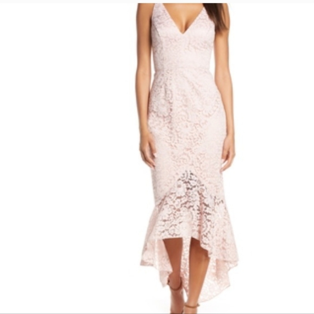 Elegant Lace Mermaid Style Pink Lace Dress